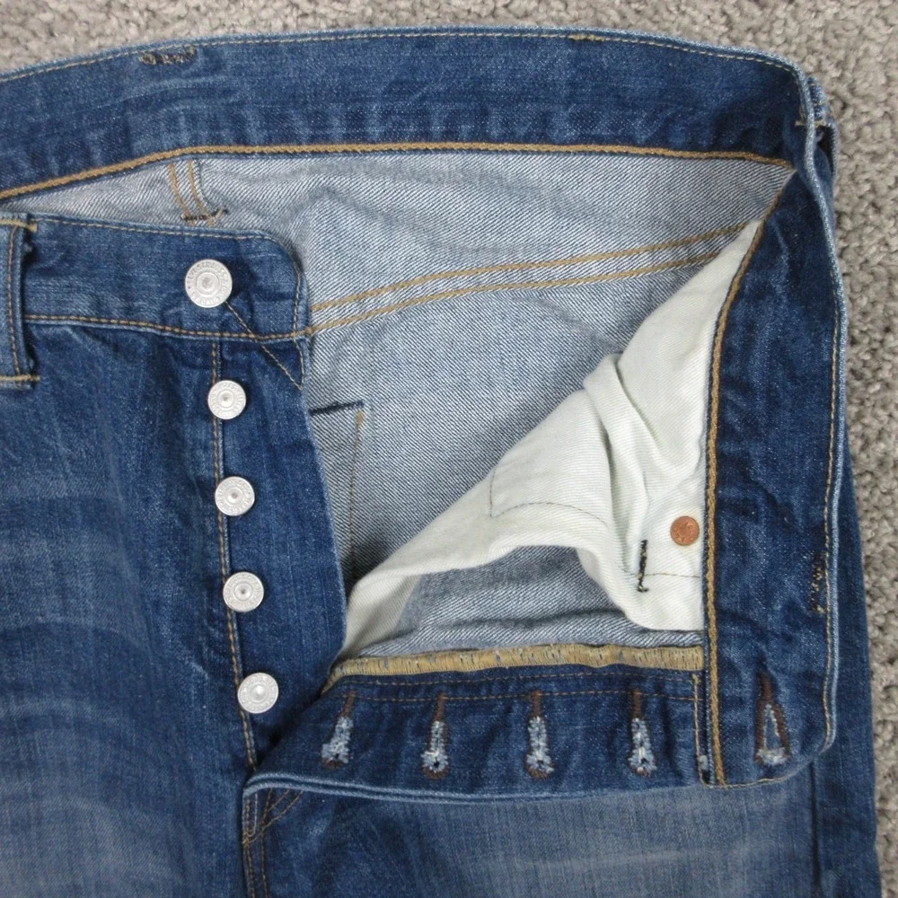 Levis Jeans Mens 34x34 Blue 501 Button Fly Faded Whisker Cotton Denim Pants‎